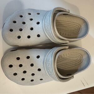 CROCS Cream and Gray Slippers with Molded Design